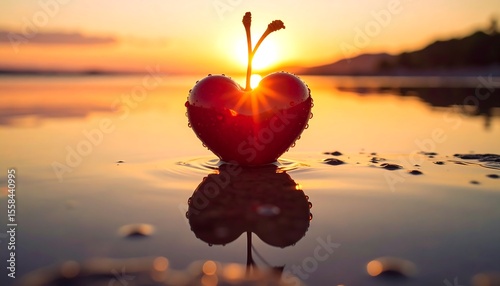 Heart-shaped fruit at sunset