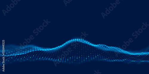 Abstract blue particle background. Flow wave with dot landscape. Digital data structure. Future mesh or sound grid. Pattern point visualization. Technology vector illustration.