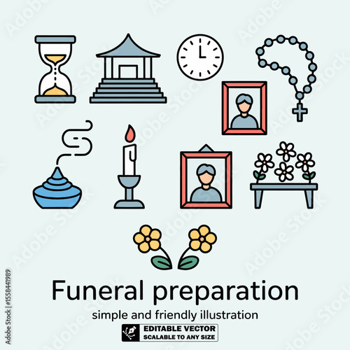 Funeral memorial service vector design with candle flowers and religious symbols illustration art design