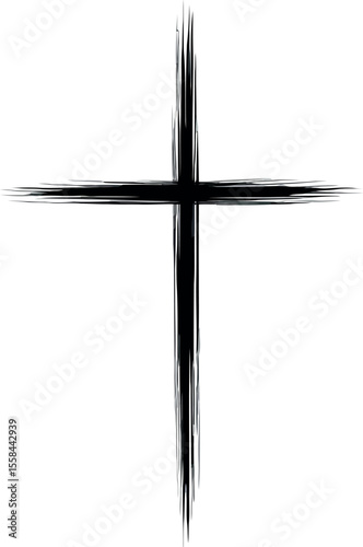 Simple black Christian cross on white background, minimalist religious symbol illustration for faith, hope, spirituality and design concepts