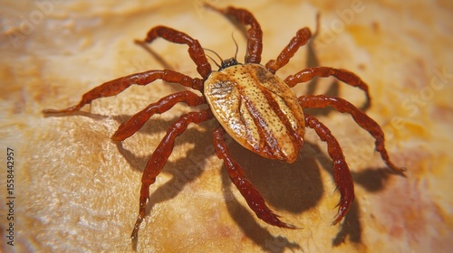 Close-up of a reddish-brown insect on a light-beige surface photo