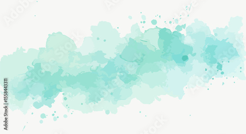 Abstract Teal and Mint Green Watercolor Brushstroke on White Textured Paper
