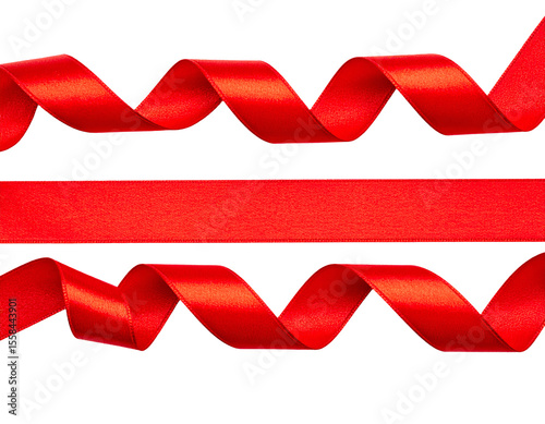 Lustrous red ribbons in varied graceful shapes perfect for festive and elegant design elements.