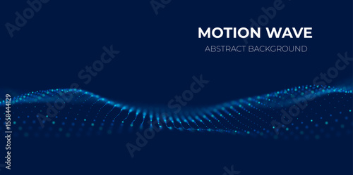 Wave of blue particles. Abstract technology flow background. Sound mesh pattern or grid landscape. Digital data structure consist dot elements. Future vector illustration.