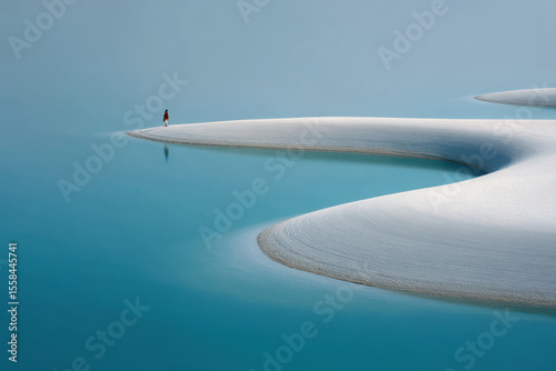 serene reservoir edge in france illuminated by clear blue light framed by natural curves