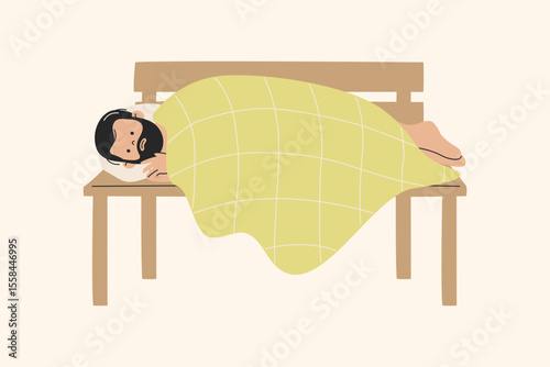 Homeless Man Sleeping on Bench Illustration