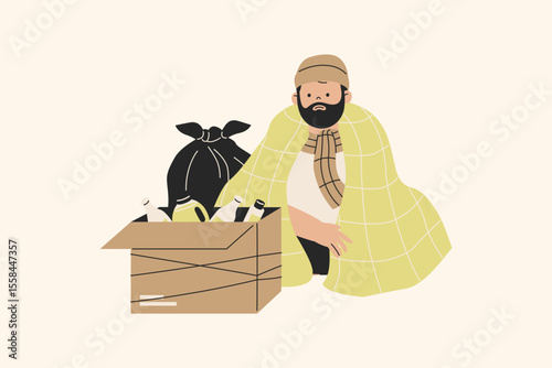 Homeless Man Wrapped in a Blanket Illustration