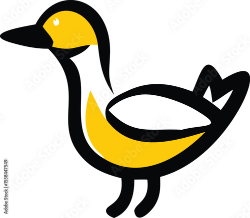 ducky, waterfowl, bird, yellow and black, cartoon, digital art, minimalist illustration
