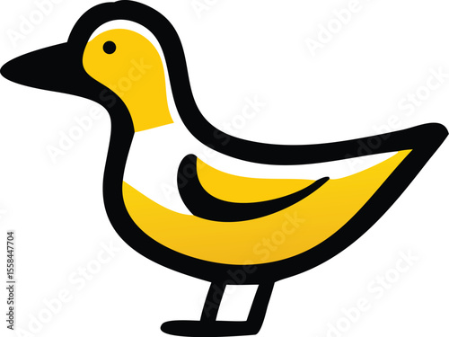 ducky, waterfowl, bird, yellow and black, cartoon, digital art, minimalist illustration
