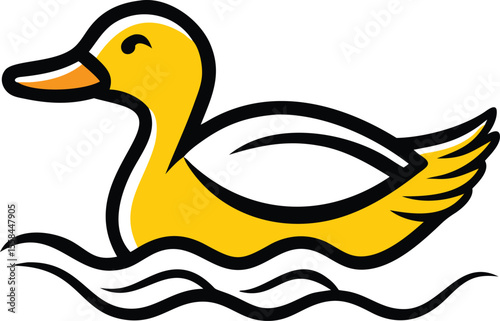 ducky, waterfowl, bird, yellow and black, cartoon, digital art, minimalist illustration
