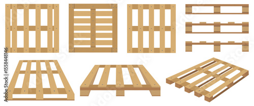 Wooden pallets element collection in a flat design. Vector illustration