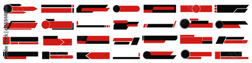 Lower third header elements collection. Set of black and red lower third header frames