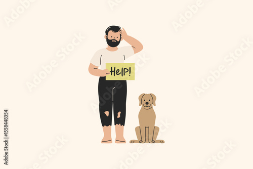 Tramp Poor Homeless Man Dog Illustration