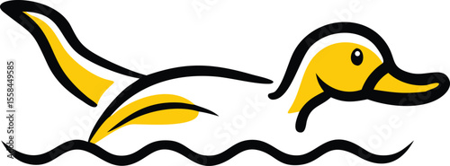 ducky, waterfowl, bird, yellow and black, cartoon, digital art, minimalist illustration
