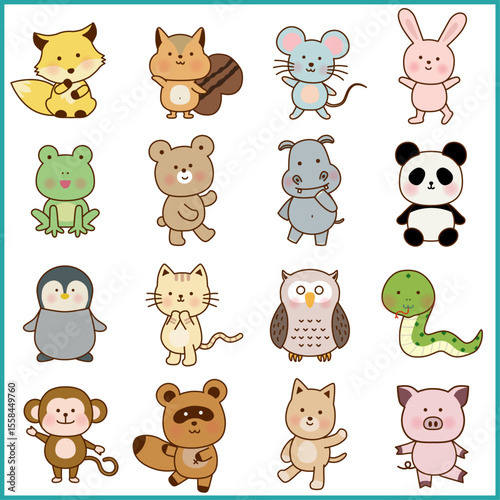 楽しいポーズの動物キャラクターセット（体付きイラスト）
