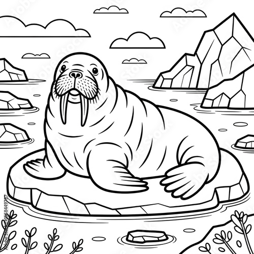 Walrus line drawing coloring page design