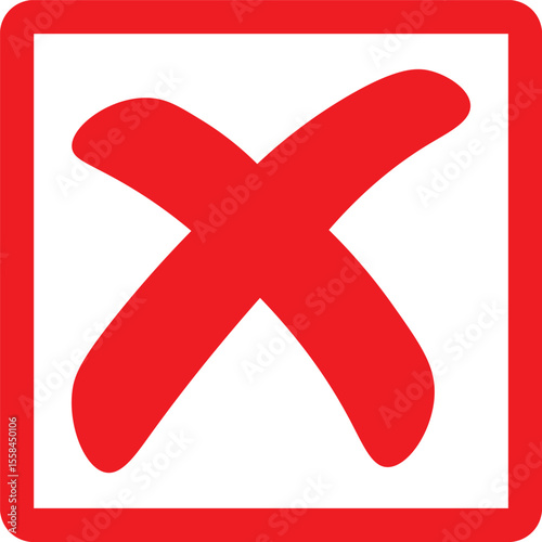 Red cross mark symbol inside square icon for error, rejection or cancellation sign