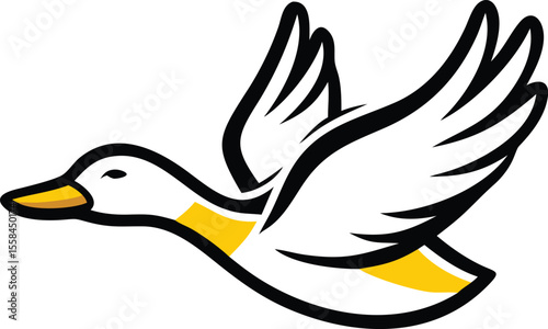 ducky, waterfowl, bird, yellow and black, cartoon, digital art, minimalist illustration
