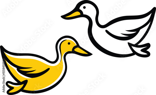 ducky, waterfowl, bird, yellow and black, cartoon, digital art, minimalist illustration
