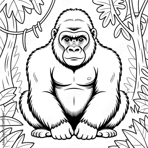 Beautiful line art gorilla coloring page