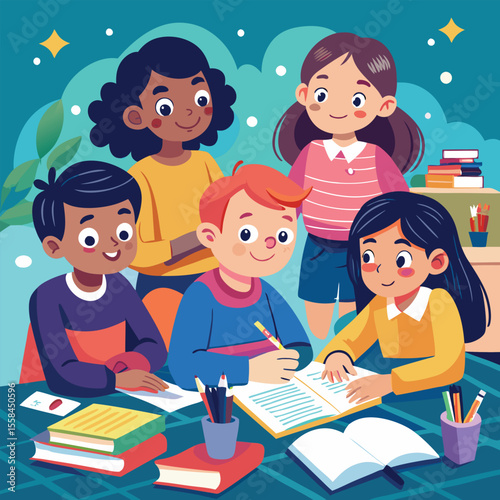 children with books
