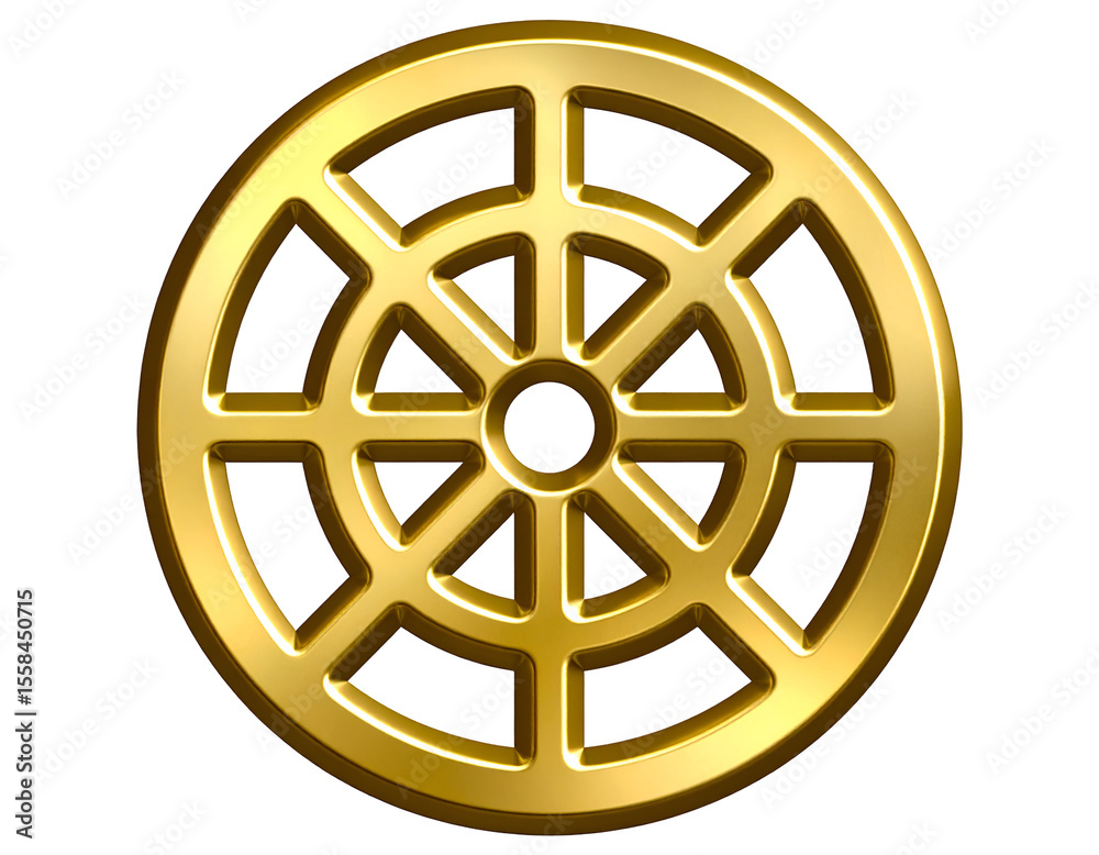 Obraz premium Shining golden abstract wheel structure with a captivating metallic luster and detailed spoke pattern