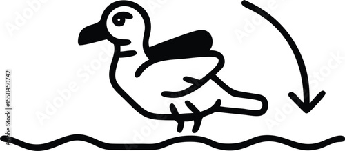 ducky, waterfowl, bird, yellow and black, cartoon, digital art, minimalist illustration
