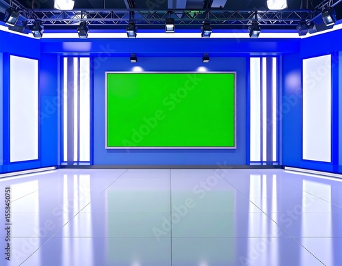 Blue studio with green screen
