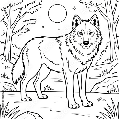 wolf in the forest coloring page