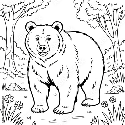 vector illustration of bear coloring page