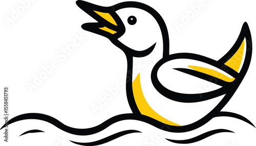 ducky, waterfowl, bird, yellow and black, cartoon, digital art, minimalist illustration
