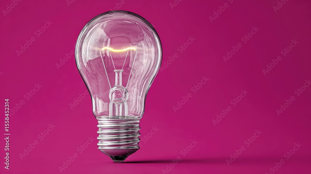 Fototapeta premium Glass white lamp glowing softly on magenta background