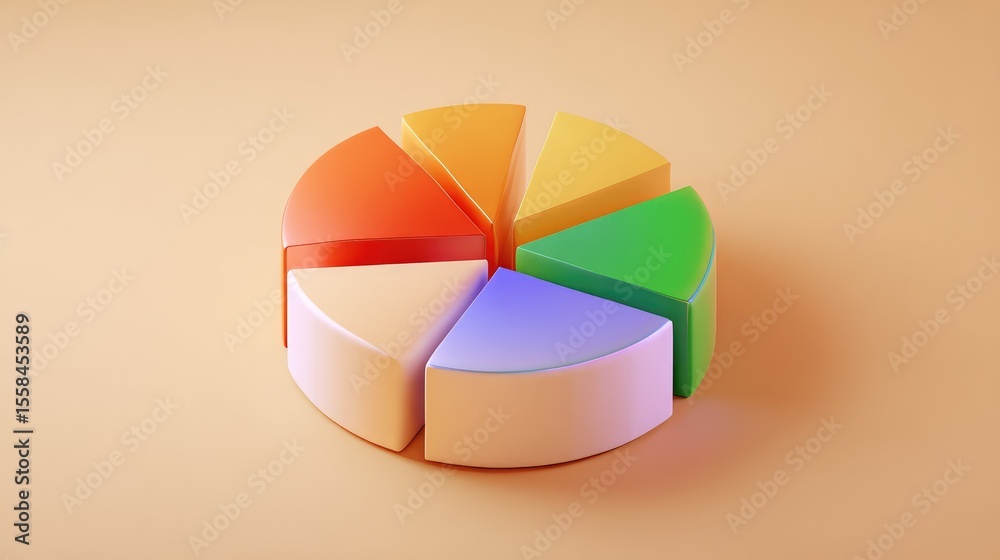 Fototapeta premium Realistic D pie chart hovering with soft shadows and minimal design