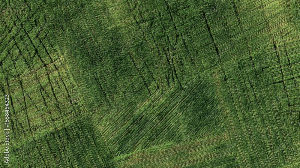 Fototapeta premium High-resolution view of green turf with subtle wear patterns and fresh cut