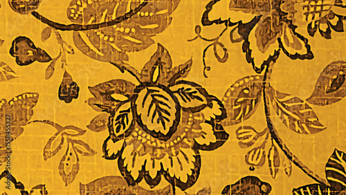 Floral fabric texture with yellow background