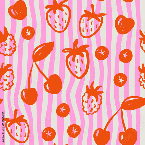 Seamless pattern with berries. Vector Hand drawn background for design and card, covers, package, wrapping paper, swimwear