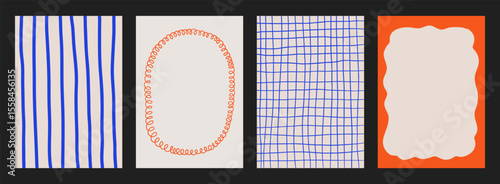 A trendy collection of vector frames and backgrounds with hand-drawn borders, abstract wavy lines retro-inspired patterns. Frames in playful colors. For invitations, posters, social media templates