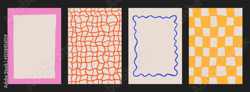 A trendy collection of vector frames and backgrounds with hand-drawn borders, abstract wavy lines retro-inspired patterns. Frames in playful colors. For invitations, posters, social media templates
