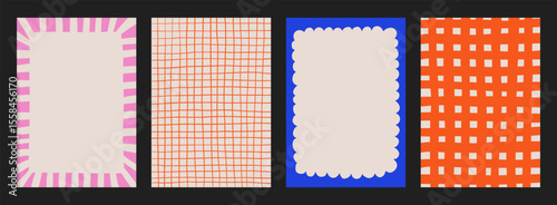 A trendy collection of vector frames and backgrounds with hand-drawn borders, abstract wavy lines retro-inspired patterns. Frames in playful colors. For invitations, posters, social media templates