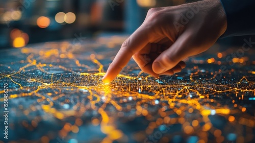 Exploring urban connectivity through digital mapping cityscape infographic modern environment close-up view technology