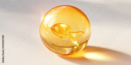 Dreamy Golden-Hued Fish Oil Computer Icon with a Soft Glow, Captured in High-Resolution Macro Photography