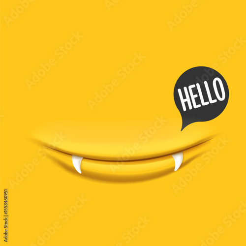 Hello Speech Bubble Character Vector, Smiling Mouth with Teeth, hello speech bubble Friendly Greeting Design, Cartoon Style Illustration, Positive Message, Sticker Label Art