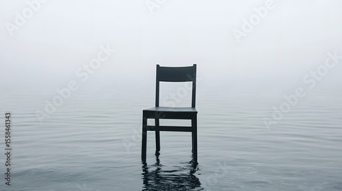 Solitary Chair in Foggy Water Minimalist Scene