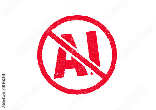 Vector illustration of the word AI in crossed circle in red ink stamp