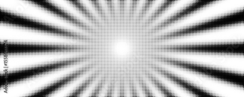 Sun rays halftone background. Comic style retro sunburst vector pattern.
