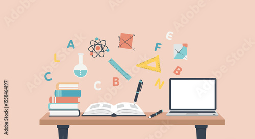 illustration of a laptop in a classroom
