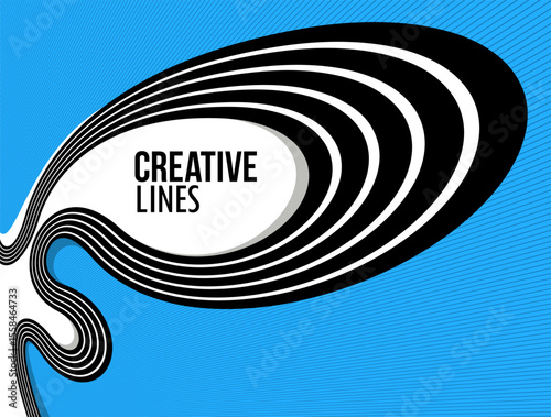 Lines in motion vector abstract background, 3D perspective creative optical design with stripes, sound and music concept, flowing lines.