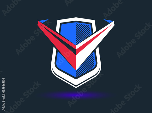 Shield logo vector, ammo protection symbol, antivirus or sport theme, insurance or guarantee.