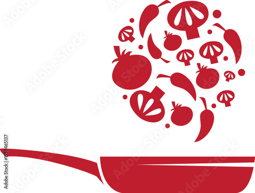 Illustration of a wok and shrimp and seasonings in it