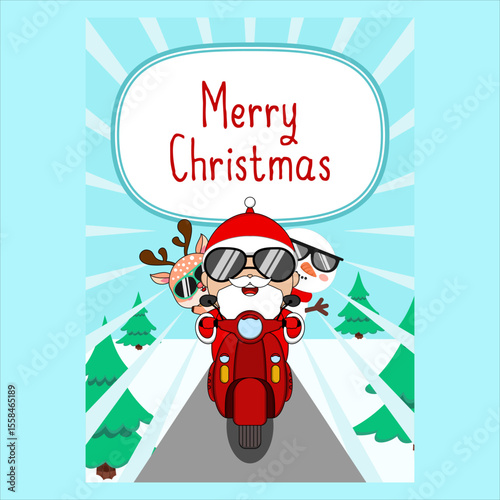 Santa claus happily riding a motorcycle. Vector illustration design EPS 10.